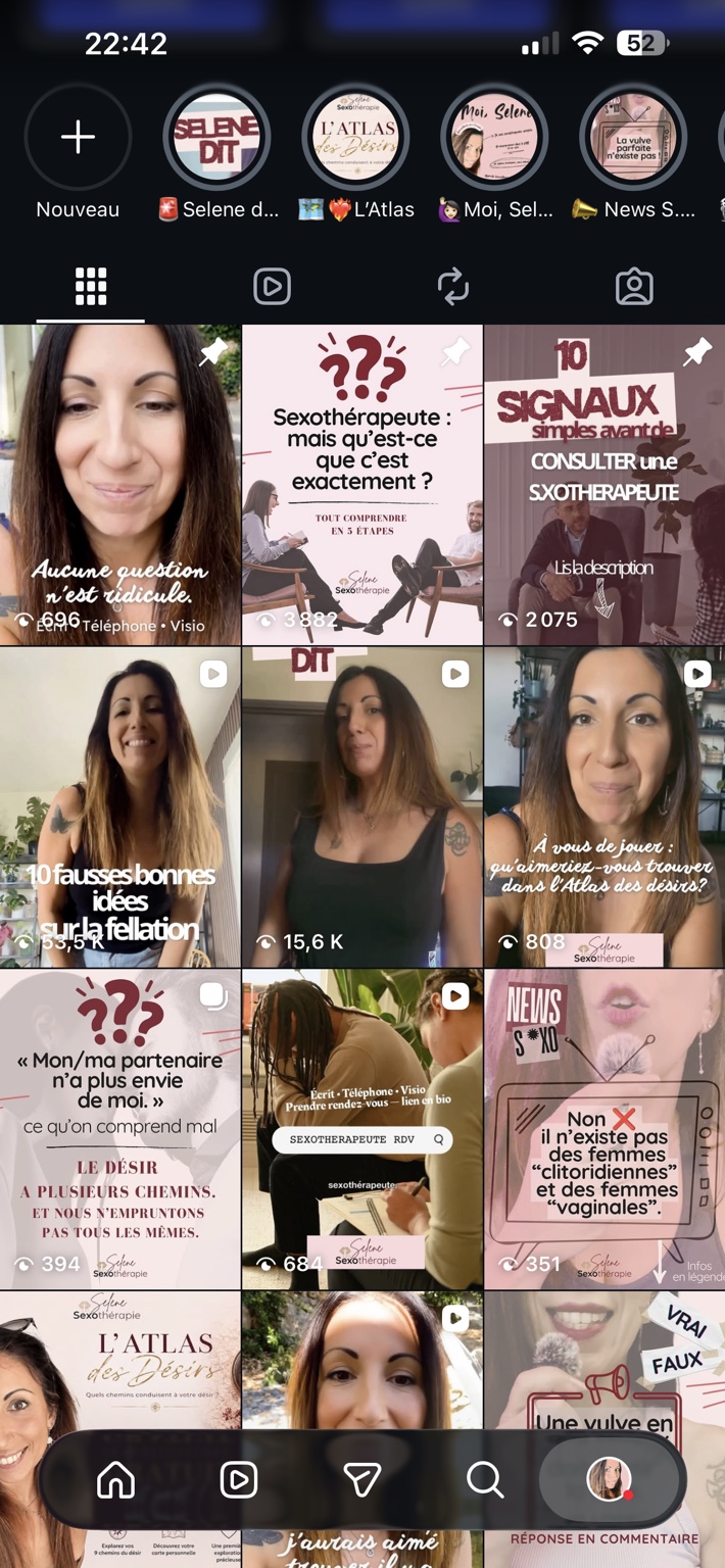 Aperçu du feed Instagram Selene Sexothérapie